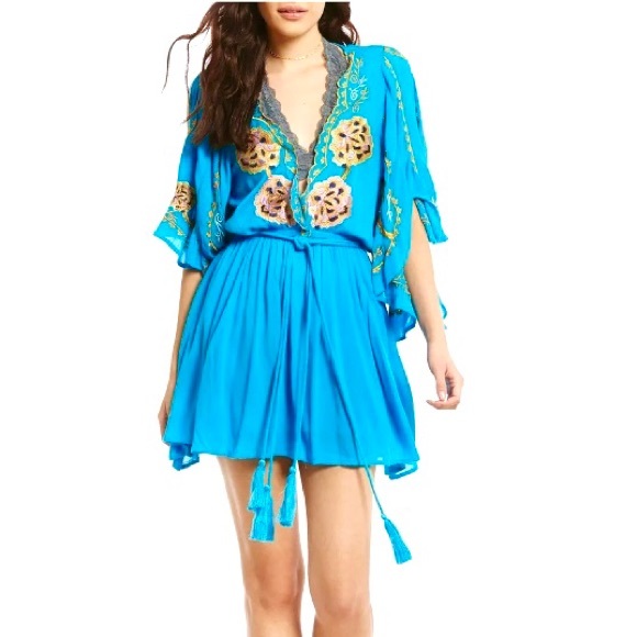 Free People Dresses & Skirts - Free People Blue Floral Boho dress Sz M